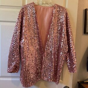 Sequin Open-Front Pink Party Dress Jacket